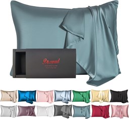 Picture of 100% Mulberry Silk Pillowcase for Hair and Skin Made in USA, 22 Momme Silk Pillow Cases with Zipper, 6A Grade Organic Silk, Hypoallergenic, Anti Acne (Standard, Mineral Blue)